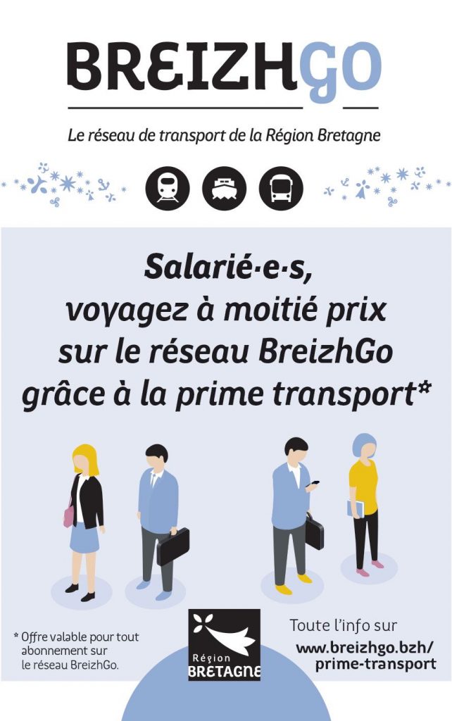 Le voyage à moitié prix pour les salarié(e)s avec la prime de transport sur le réseau BreizhGo