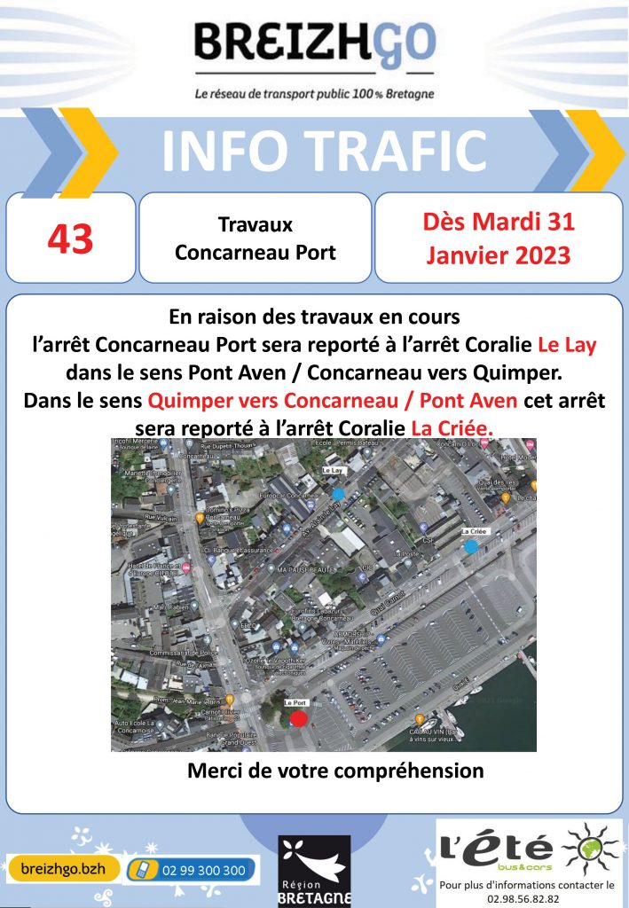 Travaux à Concarneau info trafic de la ligne 43