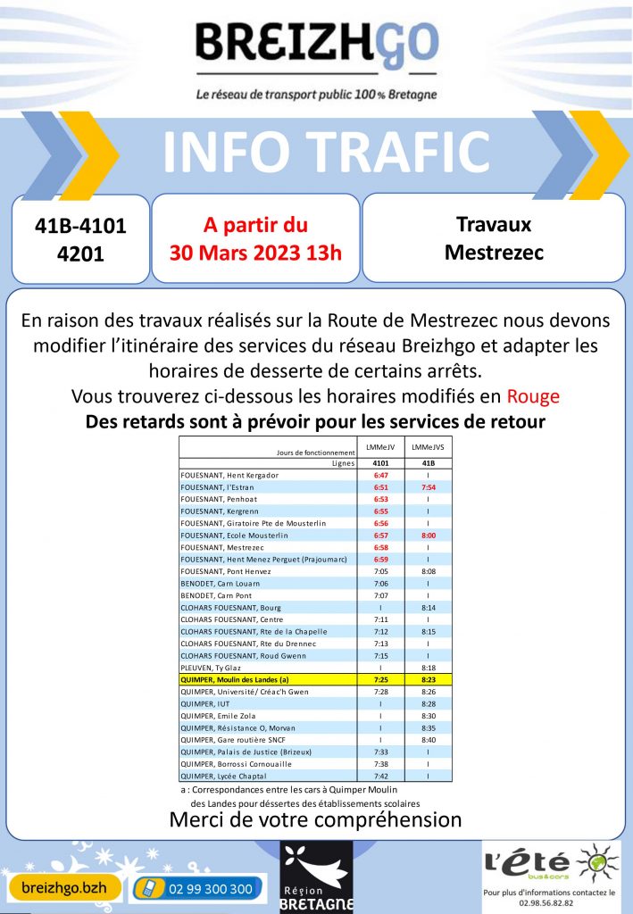 41 B - 4101 - 4201 : Travaux 30 mars 2023